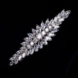 Wedding Hair Jewelry SLBRIDAL Sparkling Copper Alloy Cubic Zirconia Wedding Hair Clip Barrettes Bridal CZ Headpieces Hair accessories Women Jewelry 231013