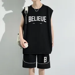 Men's Tracksuits Summer Sets Casual Sports Basketball Round Neck Buttoned 2023 Sleeveless T-Shirt Ss Henley Vest Suit