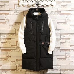 Men's Vests Zipper Front Fashion Sleeveless Jacket 2021 Men Thickening Vest Hooded Warm Long Winter Waistcoat Casual Windbrea236H