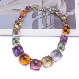 Chokers ZA Multicolor Transparent Resin Choker Necklace Women Indian Statement Gold Plated Metal Large Collar Necklace Jewellery 231013