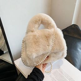 Evening Bags Luxury Faux Fur Handbag Brand Designer Bag Soft Plush Shoulder Small Fluffy Bolsa Feminina Vintage Pearl Chain Crossbody