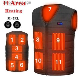 Men's Vests 11 Area Heating Vest Men/Women Casual V-neck USB Heated Vest Smart Control Temperature Heating Jacket Cotton Coat Winter HuntingL231014
