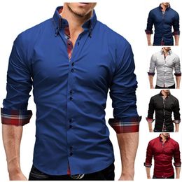 Fashion Male Shirt Long-Sleeves Tops Double collar business shirt Mens Dress Shirts Slim Men 3XL243g