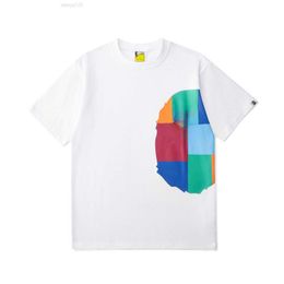 2023Right Colour Fashion Trend Block Stitching Ape-man Head Print Cotton Short Sleeve T-shirt