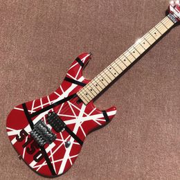 Edward Van Halen 5150 Electric Guitar, White Stripe, Red, Floyd Rose, Tremolo Bridge, Maple Neck and Fingerboard, Upgraded