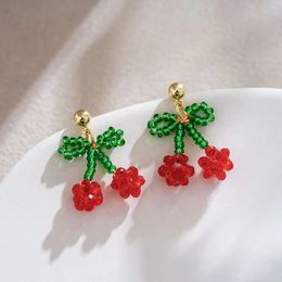 Stud Earrings A Pair Beaded Cherry Exquisite Super Fairy Temperament Red Cherries Short For Women 2023 Spring And Summer Charms
