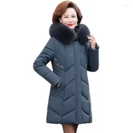 Women's Trench Coats Middle-aged Elderly Women Winter Jacket Nice Embroidery Velvet Warm Cotton Padded Parkas Female Basic Coat Overcoat 6XL