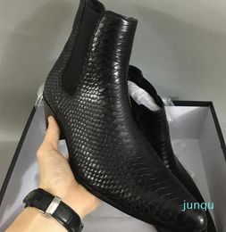 Black Snakeskin Boots High top Fashion Slip on Gentlemen Wyatt Booties Factory Real Pics Mens Harness