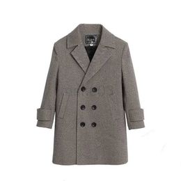 Down Coat Boys Woolen Blends Coats For Autumn Winter 2023 New Fashion Solid Plus Cotton Warm Turn Collar Long Outerwear Children's Clothes J231013
