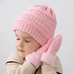 Caps Hats Knitted Hat Children Autumn and Winter Gloves Set Warm Wool Baby s In Sets Solid color Simple caps Unisex 231013