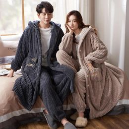 Men's Sleepwear Winter Couples Pajama Sets Women Men Pyjamas Hoodies Thicken Soft Warm Korean Lovely Lovers Pijamas Para Parejas