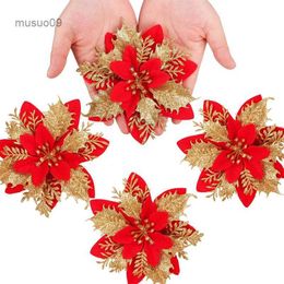 Christmas Decorations Christmas Artificial Flowers Decorations Garland Glitter Flowers Christmas Decor For Xmas New Year Wedding Party OrnamentsL23/10/14