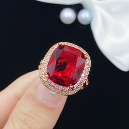 Lady Wedding Jewellery Imitation Ruby Red Crystal zircon Diamond Sweet Rose Gold Ring Opening ring Girlfriend Party Jewellery Birthday Gift Adjustable