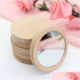 Mirrors Pure Wooden Cosmetic Mirror Round Portable Elm Makeup Mirrores Student Portables Makeups Small Princess Ome Your Logo Drop D Dhgu6