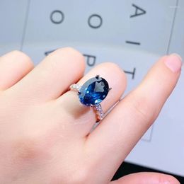Cluster Rings VVS Grade London Blue Topaz Silver Ring Simple 925 Natural Jewellery With 18K Gold Plating Birthday Gift For Woman