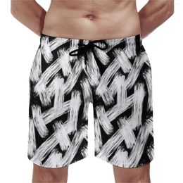 Men's Shorts Brush Print Board Summer Paint Stripes Sportswear Beach Men Fast Dry Casual Custom Plus Size Swim Trunks