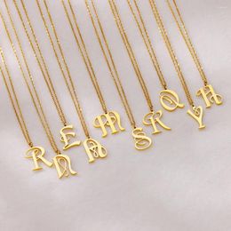 Pendant Necklaces Old English Lowercase Letter For Women Men Gold Color Stainless Steel Initial Necklace Jewelry Female Chain