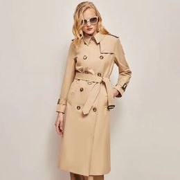 Designer Womens Trench Coat Original Burr Fashion Classic English Beige White Jacket Top Casual with Belt