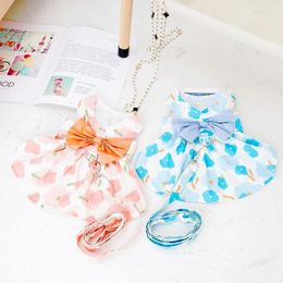 Dog Apparel Luxury Dress Harness Cute Bow Cat Princess Skirt Summer Puppy Clothes Floral Outfits Print Pet Chihuahua