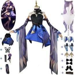 Cosplay Anime Game Genshin Impact Keqing Kequeen Cosplay Costume Wig Liyue Qixing Opulent Splendour Sexy Dress Halloween Role Play Suit