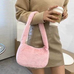 Simple Design Women Soft Plush Hobos Shoulder Bags Winter Furry Ladies Clutch Purse Handbag Fashion Female Underarm Bag 220923