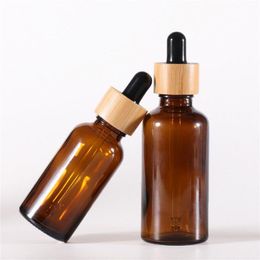 Amber Glass Dropper Bottle With Bamboo Lids Essential Oils Bottles Sample Vials For Perfume Cosmetic Liquids 15ml 20ml 30ml 50ml 100ml Hbnnp
