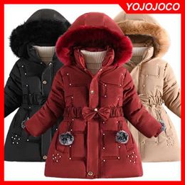 Down Coat Girls Jacket 4-12Y Winter Thick Warm Coat Girls Fashion Jackets Down Cotton Coat Fur Collar Hooded Jackets Girls Mid-Length Coat J231013