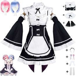 Cosplay Anime Rem Ram Re Life In A Different World From Zero Kara Himeru Isekai Seikatsu Cosplay Costume Wig Halloween Maid Dress Suit