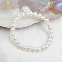 Bangle ASHIQI White Natural Freshwater Pearl Bracelet Bangle for Women Jewellery gift 231013