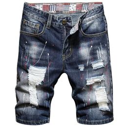 2021 Summer jeans Clothing Trend Mens Fashion Straight Denim Classic Pockets Torn Hole Paint Print Youth Cotton Shorts188K