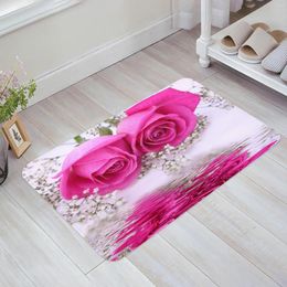 Carpets Flower Rose Petals Waves Red White Kitchen Floor Mat Living Room Decor Carpet Home Hallway Entrance Doormat Anti Slip Rug