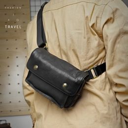 Evening Bags Vintage Genuine Leather Men's Chest Bag Handmade Crossbody Shoulder Sport Organiser Messenger For Men Travel 231013