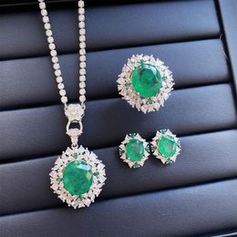 Women Fashion Wedding Jewellery Set Imitation Emerald Tourmaline green Crystal zircon Diamond Open Ring Pendant Necklace Earring studs party gift