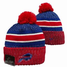 Men Knitted Cuffed Pom Buffalo Beanies BUF Bobble Hats Sport Knit Hat Striped Sideline Wool Warm BasEball Beanies Cap For Women A4