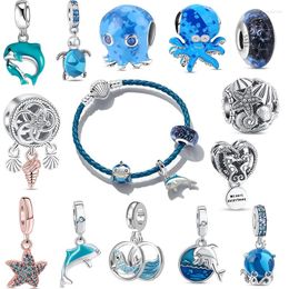 Loose Gemstones High Quality 925 Sterling Silver Charm Bead Sea Blue Dolphin Octopus Fit Original DIY Shell Bracelet Women Jewellery