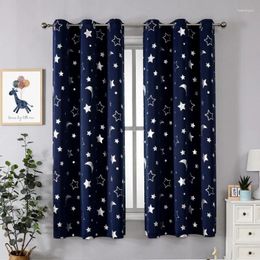 Curtain 1PC Cartoon Silver Star Moon For Kids Boy Bedroom Grey Drape Small Window Door Shade Grommet #E