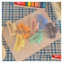 Hair Accessories Translucence Hollow Out Square Pure Hair Clamps Middle Size Plastic Resin Candy Color Claw Clips Women Scrunchies Pon Dhfzq