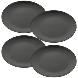 Dinnerware Sets 4 Pcs Black Melamine Plate Dish Plastic Serving Platter Round Party Cake Pans Flat Bottom Outdoor Dinning