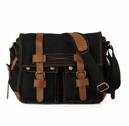 Evening Bags Men's Vintage Canvas Leather Satchel School Army Shoulder Laptop Messenger Bag 231013