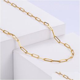 Chains 4Mm Width Gold Color Paperclip Link Chain Necklaces Women Men Stainless Steel Necklace Wholesale Party 40Cm 45Cm Drop Deliver Dh0Ya