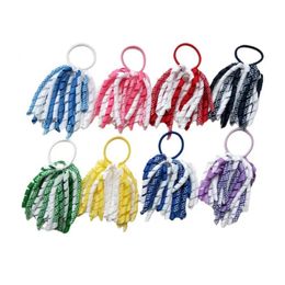 Wedding Hair Jewellery Girl Gingham Curly Ribbon Korker Elastic Hairband Ponytail Holders 5" Plaid Corker Tassels Streamers Loop Hair Bobbles Ties 231013