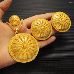 Necklace Earrings Set Ethiopian Gold Colour Jewellery Round Pendant Earring Ring Africa Women Men Bridal Wedding Party Eritrea Sets Gifts