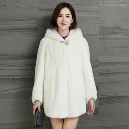 Women's Fur Autumn Winter Women Faux Coat Mid-length Hooded Imitation Mink Velvet Loose Size Thicken Warm Female Jacket 4XL