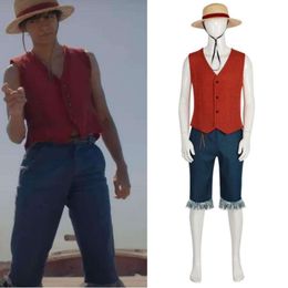 Cosplay New Anime Movie Monkey D Luffy Cosplay Costume Hat Vest Shorts Uniform Halloween Carnival Party Role Play Stage Performance Suit
