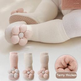 First Walkers Winter Bow Flower Girls Kids Walking Shoes Thicken Warm Non Slip Infant Indoor Cute Soft Children Floor Socks