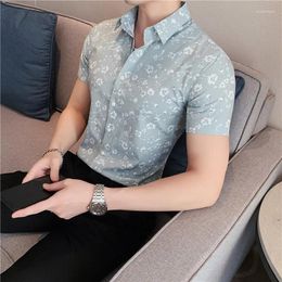 Men's Casual Shirts High-End Slim Fit Short Sleeve Shirt Breathable And Ultra-Thin Dress With Printed Pattern Stylish Green Top