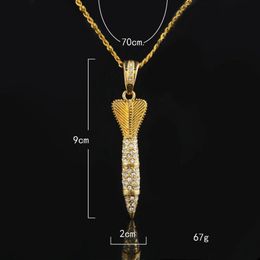 Bling Bling Gold Color Rhinestone Iced Out Military Rocket Arrow Dart Pendant Necklace Hip Hop Style Rapper Jewelry241Y