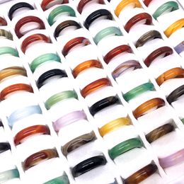 100PCs Classical Natural Agate Band Rings For Men Women Round 3mm/6mm Fashion Jewelry Accessories Wholesale Mix Lot