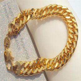 NEW HIP HOP SOLID 24K Real GOLD GF MIAMI CUBAN LINK CHAIN BRACELET JEWELS DAZZLING Jewelry241t