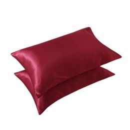 Queen Simulated Silk Pillowcase 100% Polyester Satin Pillowcase Simple Style Solid Colour Envelope Closure Soft Breathable Extra Smooth Pillow Cases W0105